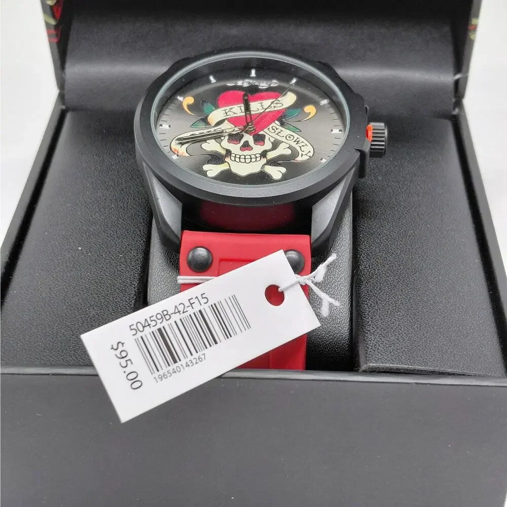 Ed Hardy Mens Love Kills Slowly Skull Tattoo Quartz Watch Y2K Gothic Punk Rock